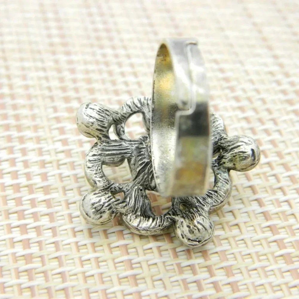 Topaz Clear Rhinestone Silver Tone Flower Cocktail
